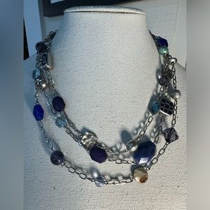 Blue silver triples strand Lia Sophia necklace